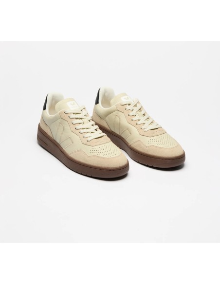 Tênis VEJA Masculino V-90 Couro Beige Almond Preto VEJA - VERT Oficial