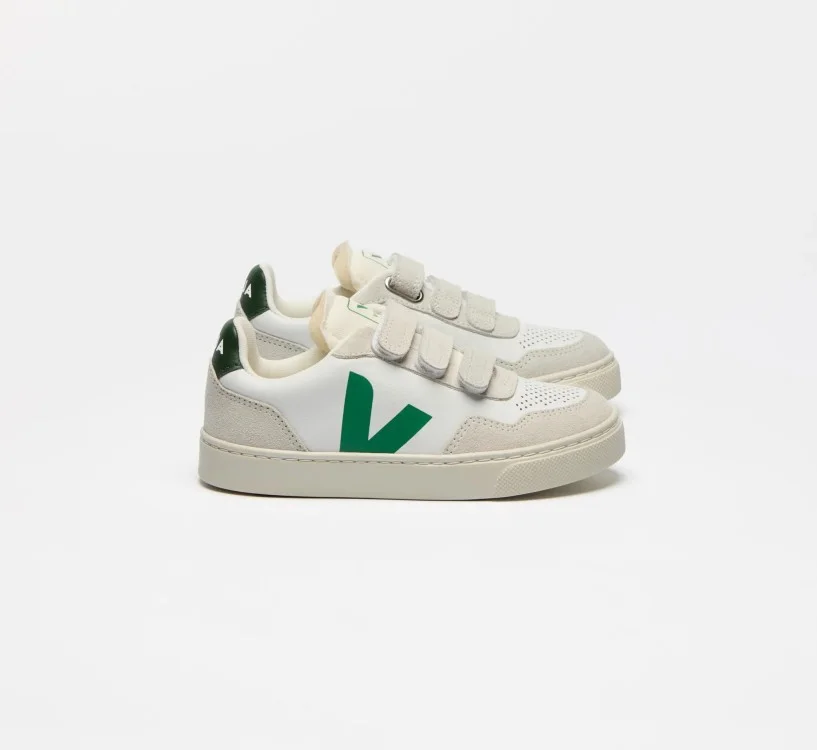 Tênis VEJA Infantil V-90 Júnior -  Couro Branco Emeraude VEJA - VERT Oficial