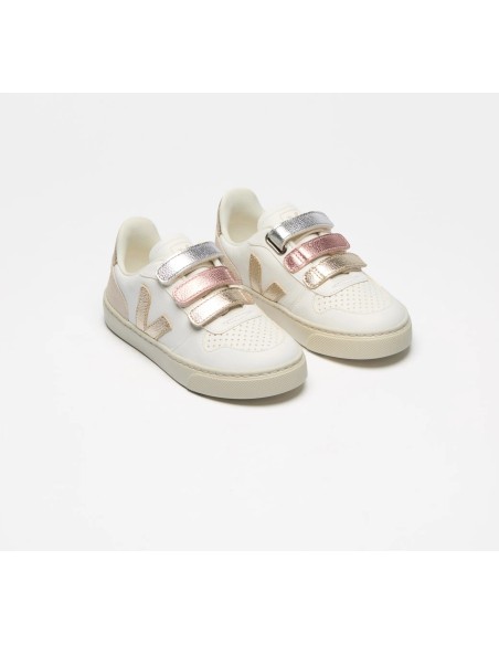 Tênis VEJA Infantil V-10 Mini - Couro Multico Branco Shiny VEJA - VERT Oficial