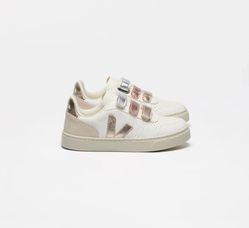 Tênis VEJA Infantil V-10 Mini - Couro Multico Branco Shiny VEJA - VERT Oficial