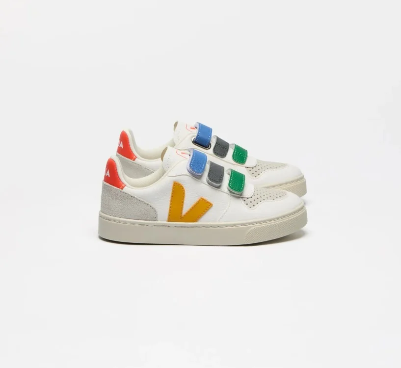 Tênis VEJA Infantil V-10 Mini - Couro Multico Branco Ouro VEJA - VERT Oficial