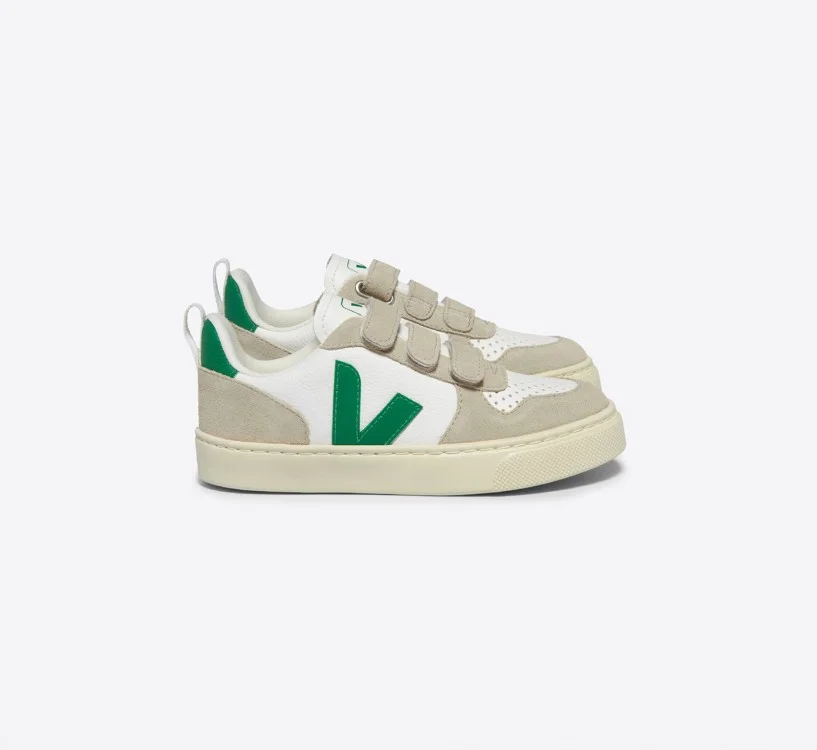 Tênis VEJA Infantil V-10 Couro Branco Emeraude VEJA - VERT Oficial