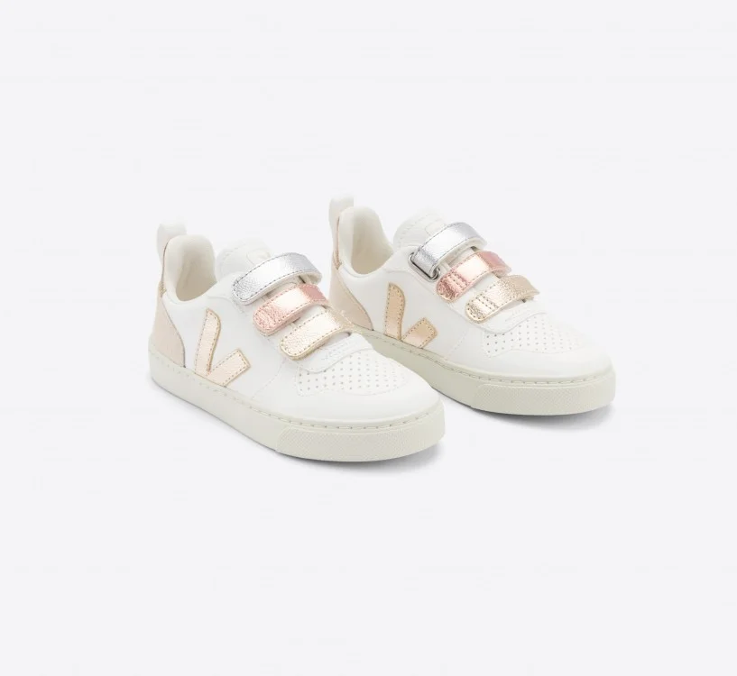 Tênis Infantil V-10 Couro Multico Branco Shiny VEJA - VERT 2
