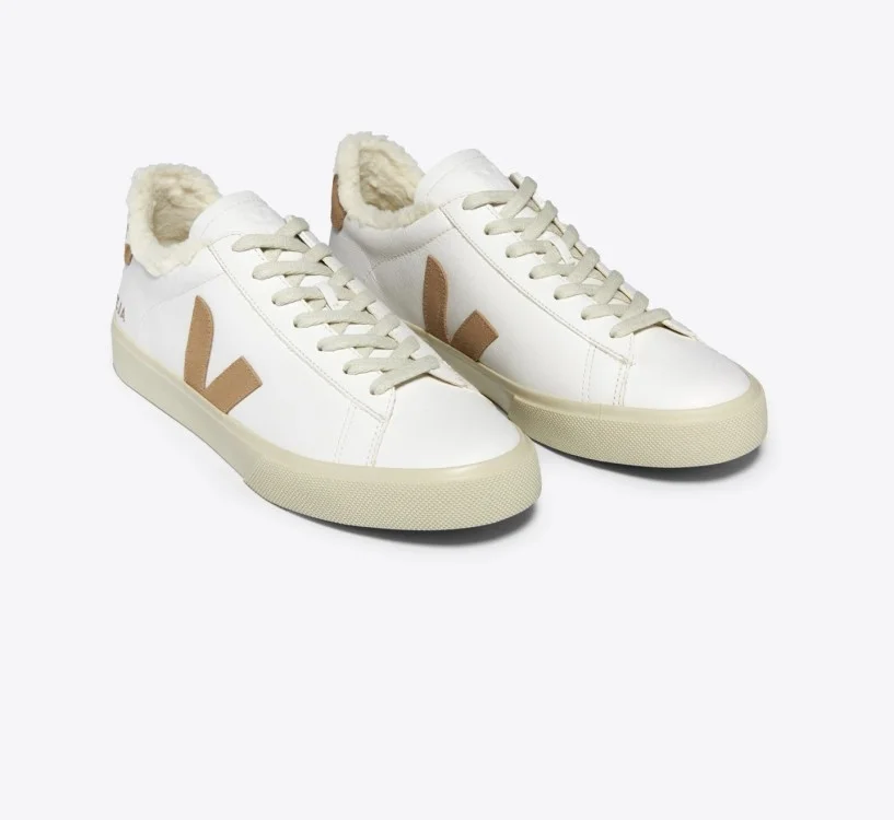 Tênis VEJA feminino Campo couro com pelego branco e bege - VERT 2