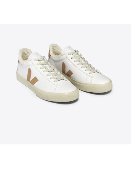 Tênis VEJA feminino Campo couro com pelego branco e bege - VERT