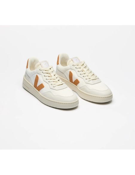 Tênis VEJA feminino V-90 branco com detalhe marrom - VEJA - VERT
