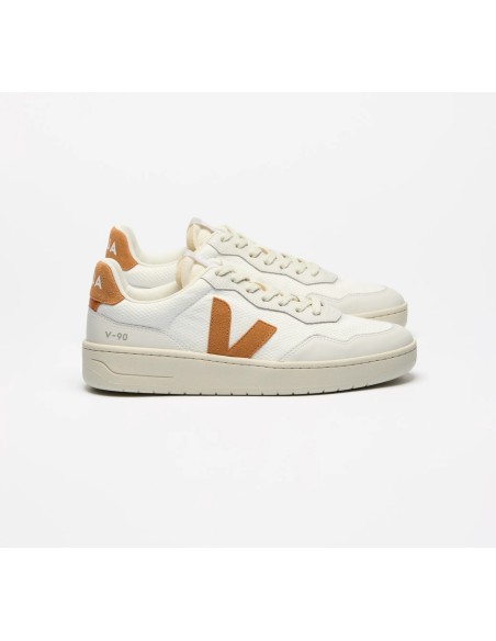 Tênis VEJA feminino V-90 branco com detalhe marrom - VEJA - VERT