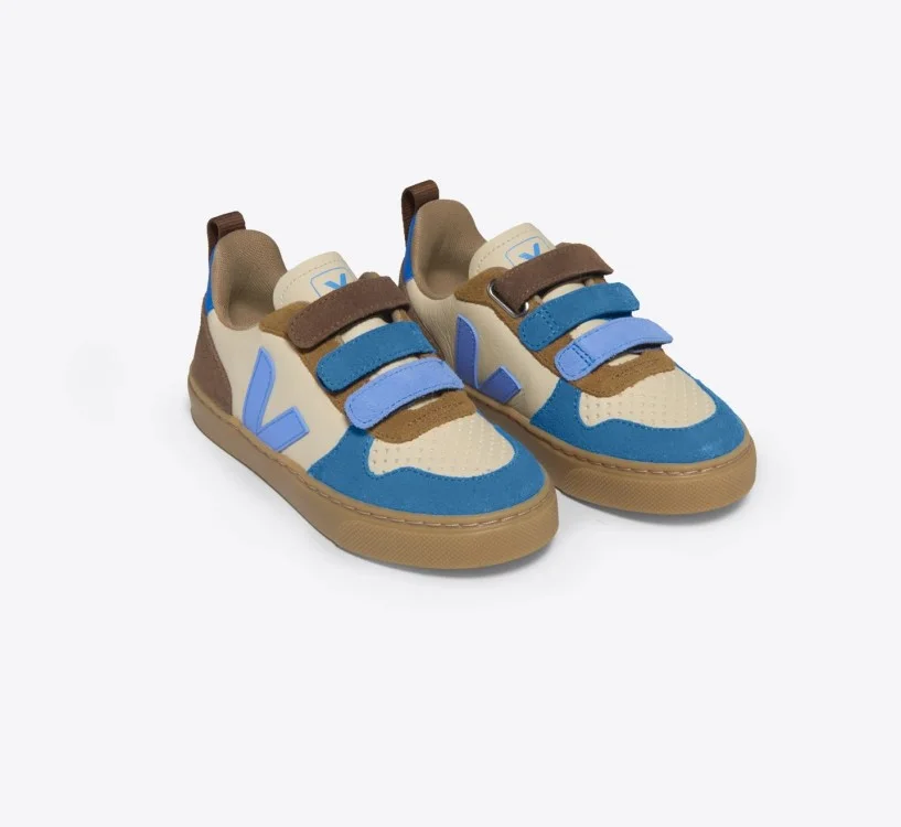 Tênis VEJA infantil mini V-10 couro creme multicolorido aqua 2