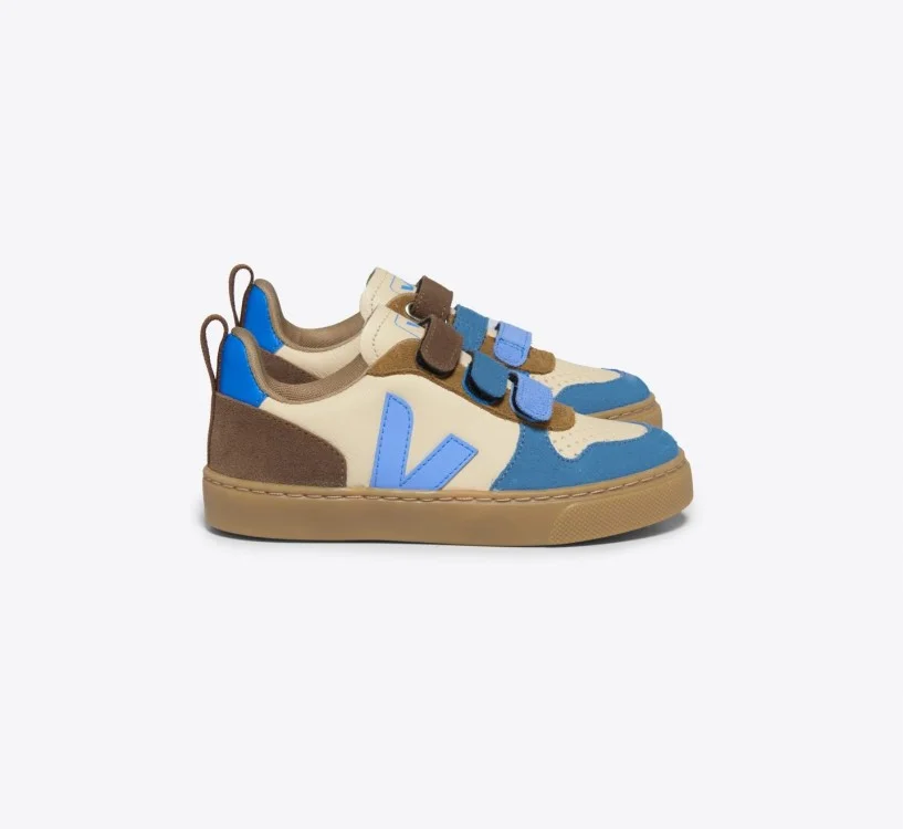 Tênis VEJA infantil mini V-10 couro creme multicolorido aqua