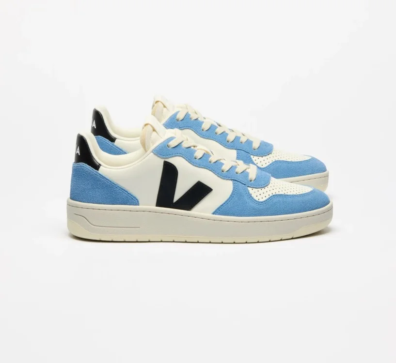 Tênis VEJA feminino V-10 couro preto e azul - Oficial