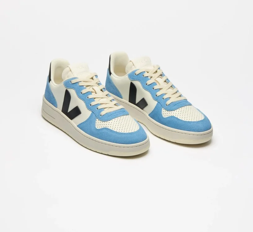 Tênis VEJA feminino V-10 couro preto e azul - Oficial 2