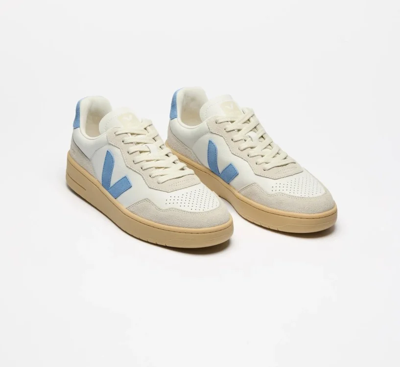 Tênis VEJA feminino V-90 couro branco e azul - Oficial 2