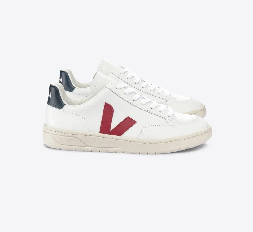 Tênis VEJA Masculino V-12 Couro Branco Marsala Nautico VEJA - VERT Oficial