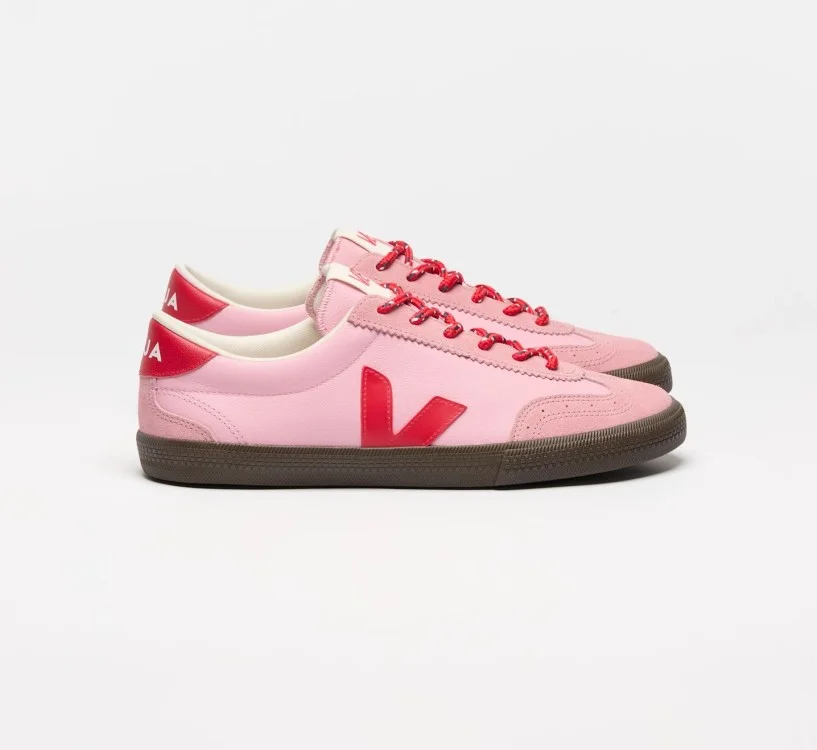 Tênis VEJA Feminino Volley couro rosa e vermelho VEJA - VERT