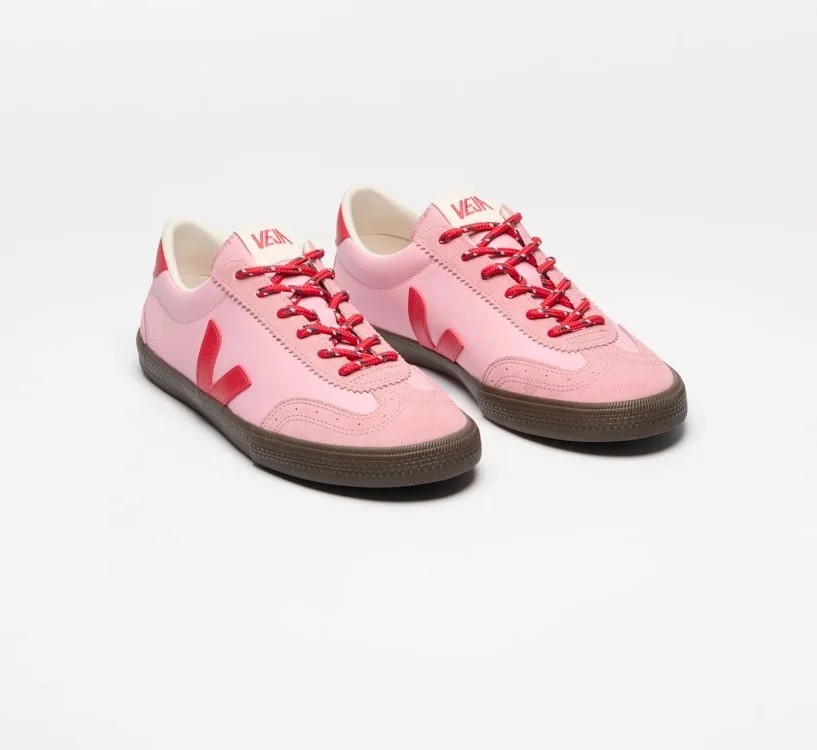 Tênis VEJA Feminino Volley couro rosa e vermelho VEJA - VERT 2