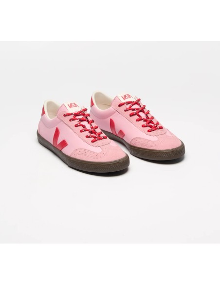 Tênis VEJA Feminino Volley couro rosa e vermelho VEJA - VERT