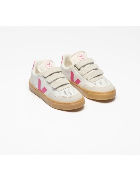 Tênis VEJA V-90 Júnior couro branco e rosa VEJA - VERT Oficial