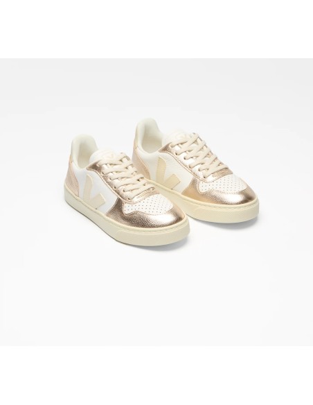 Tênis VEJA V-10 júnior couro branco e dourado VEJA - VERT Oficial
