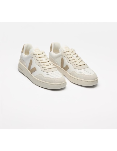 Tênis VEJA Feminino V-90 Couro Branco e Nude - VERT Oficial