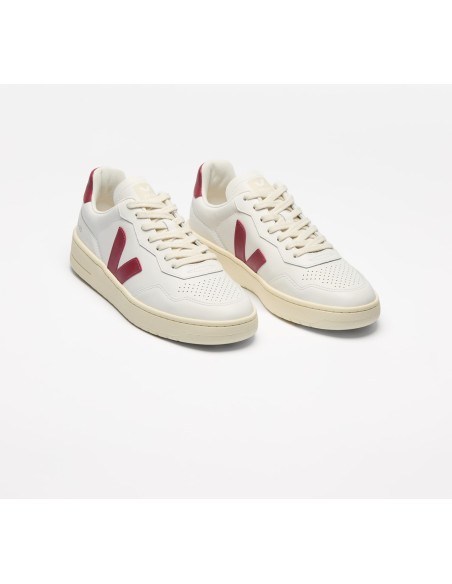 Tênis VEJA Feminino V-90 Couro Branco Marsala VEJA - VERT Oficial
