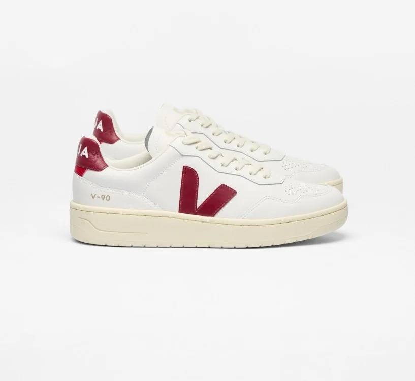Tênis VEJA Feminino V-90 Couro Branco Marsala VEJA - VERT Oficial