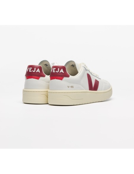 Tênis VEJA Feminino V-90 Couro Branco Marsala VEJA - VERT Oficial