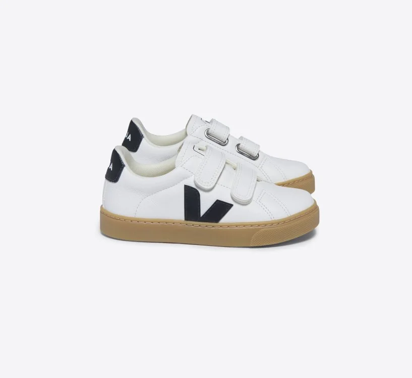 Tênis Infantil Esplar Mini - Couro Branco Preto Natural VEJA - VERT