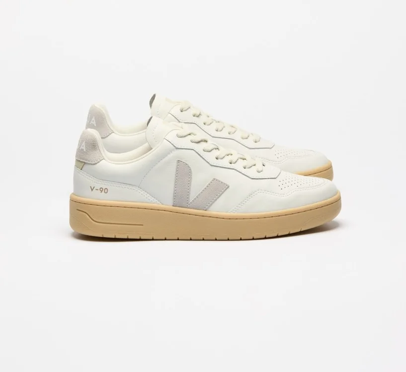 Tênis VEJA Masculino V-90 Couro Branco e Cinza - VERT Oficial