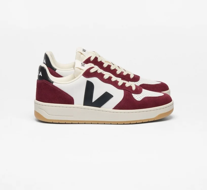 Tênis VEJA VERT Feminino V-10 Couro Branco Preto Vinho