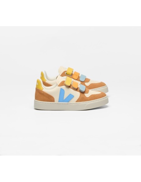 Tênis VEJA VERT Infantil V-10 Kid Couro Bege Azul Umber