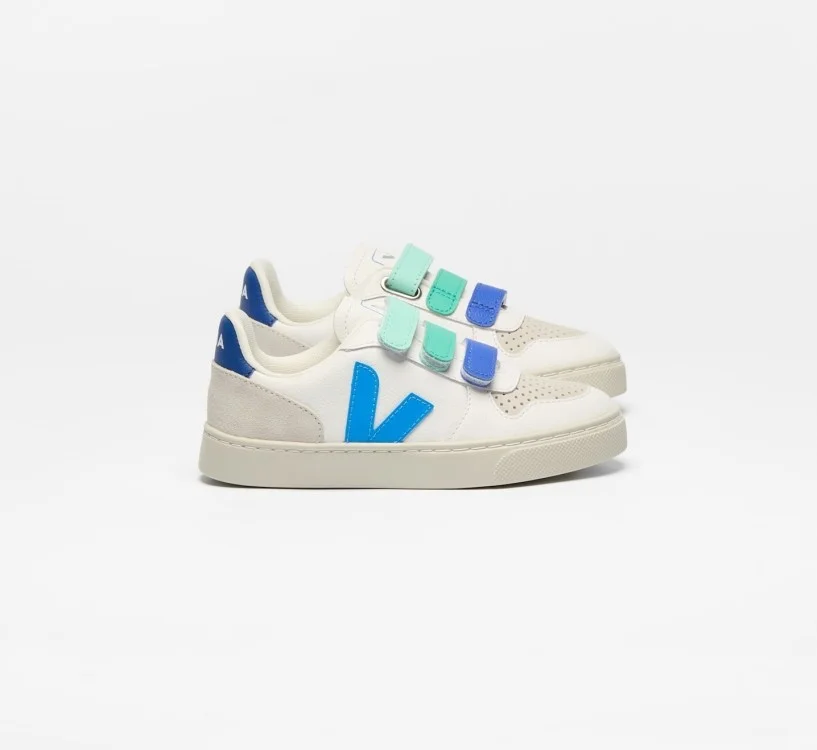 Tênis VEJA VERT Infantil V-10 Kid Couro Branco Azul