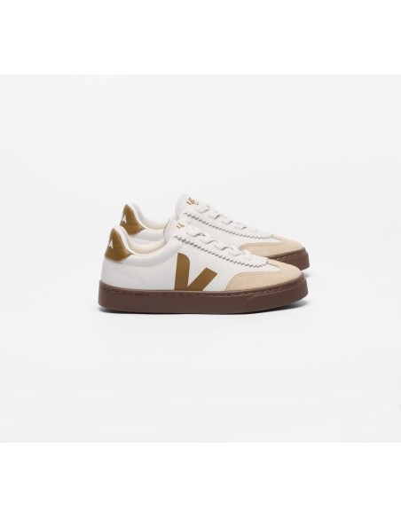 Tênis VEJA VERT Infantil Volley Junior Couro Branco Almond Sola Bark