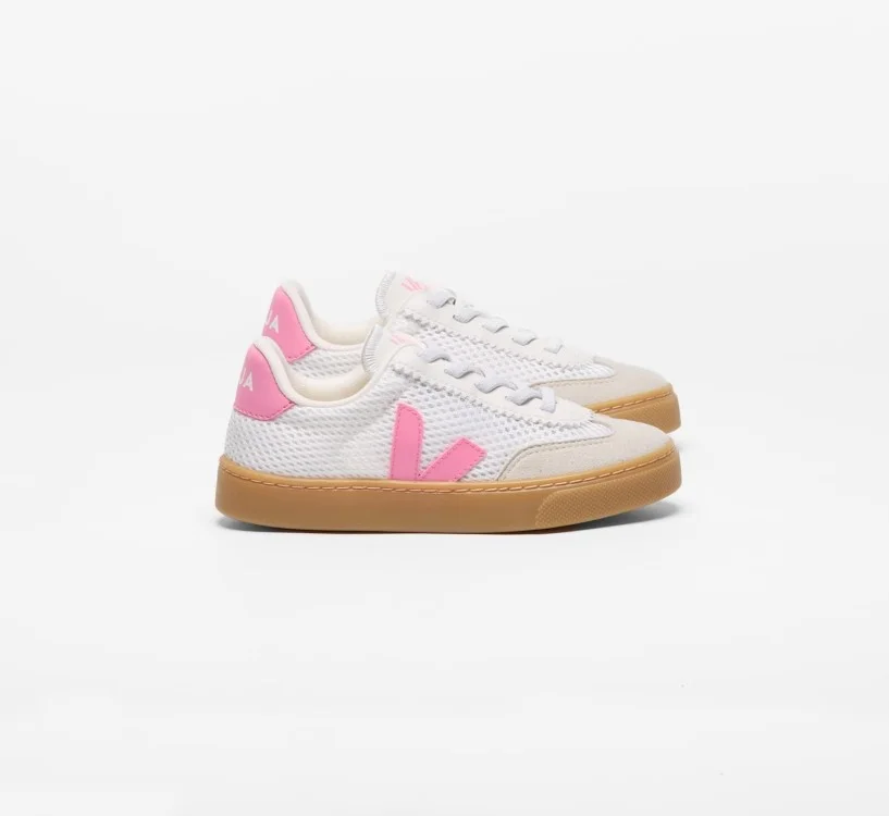 Tênis VEJA VERT Infantil Volley Aircell Branco Rosa Sola Natural