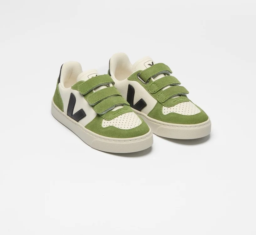 Tênis VEJA VERT Infantil V-10 Kid Couro Branco e Verde Kiwi 2