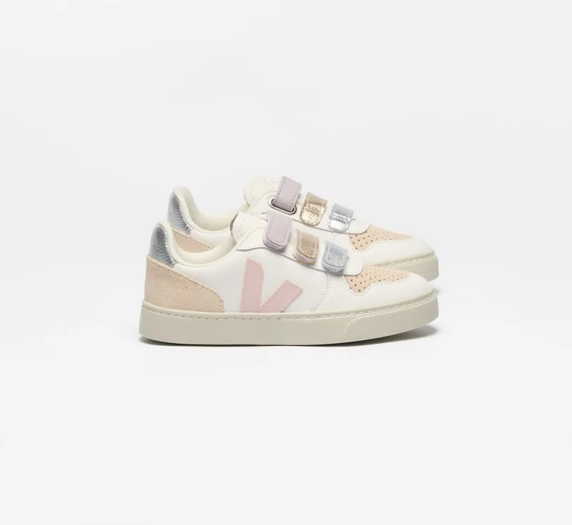 Tênis VEJA VERT Infantil V-10 Kid Couro Branco Rosa
