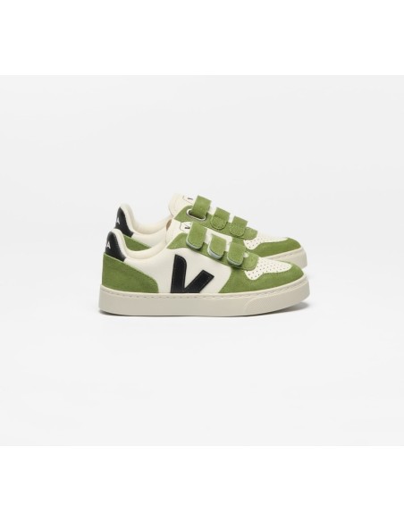 Tênis VEJA VERT Infantil V-10 Junior Couro Branco e Verde Kiwi