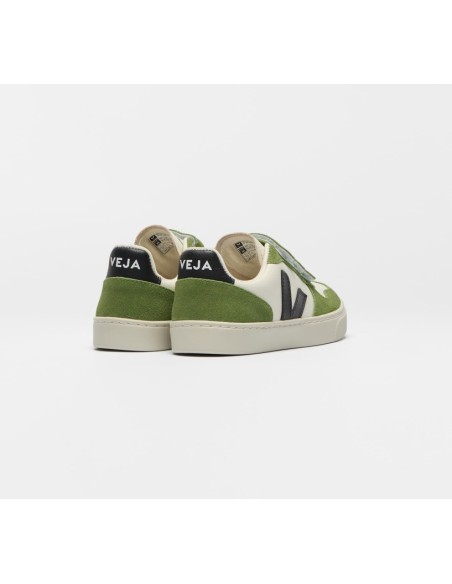 Tênis VEJA VERT Infantil V-10 Junior Couro Branco e Verde Kiwi