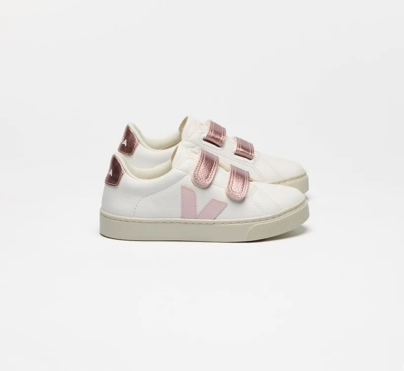 Tênis VEJA VERT Infantil Esplar Junior Couro Branco Petale Nacre