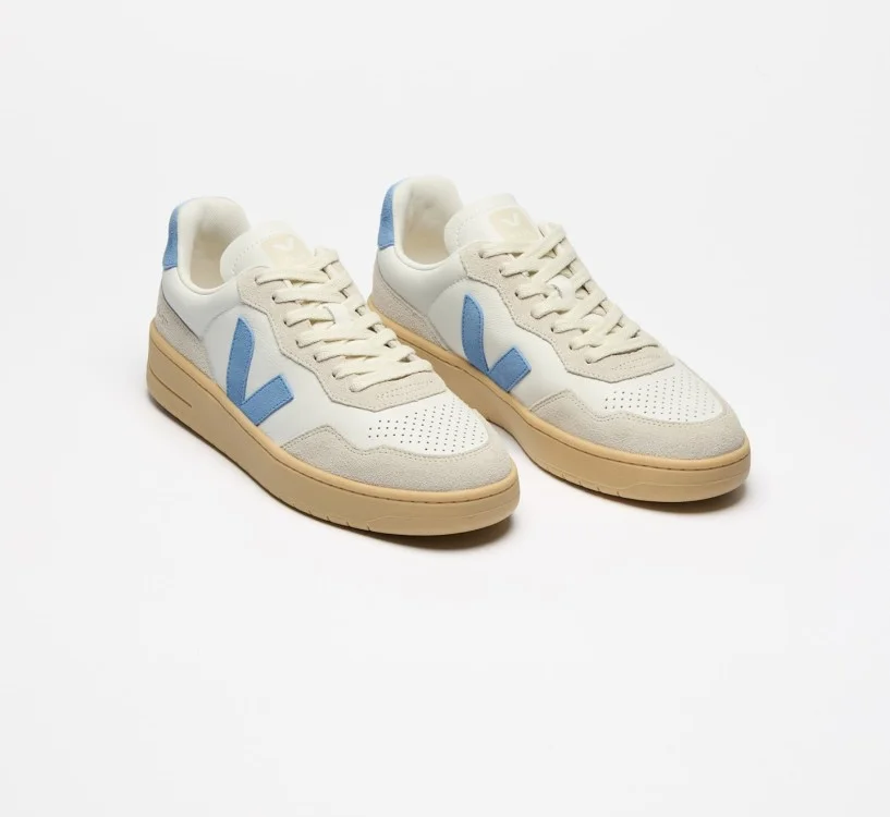 Tênis VEJA VERT Masculino V-90 Couro Branco Aqua Natural 2