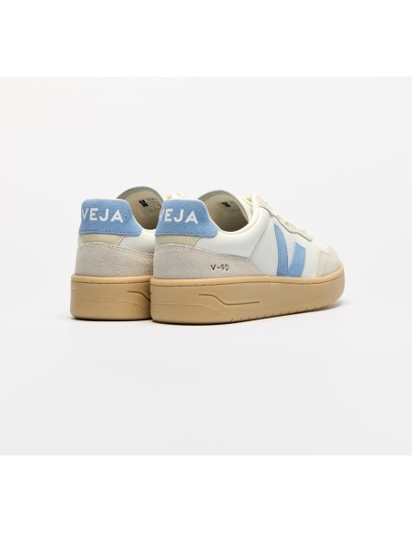 Tênis VEJA VERT Masculino V-90 Couro Branco Aqua Natural