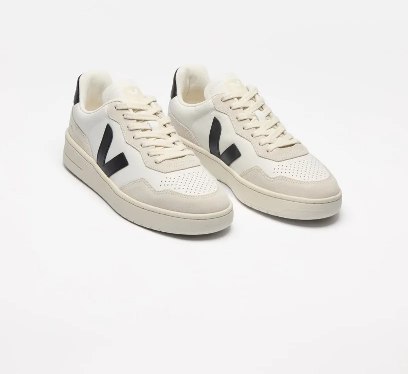 Tênis VEJA VERT Feminino V-90 Couro Branco Preto 2