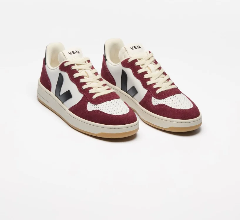 Tênis VEJA VERT Feminino V-10 Couro Branco Preto Vinho 2