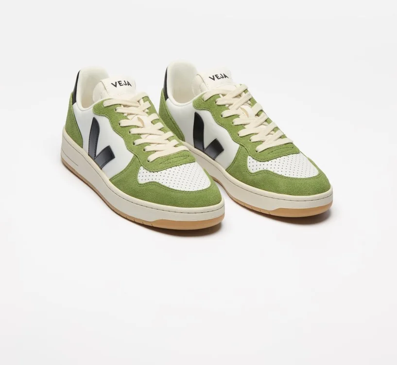 Tênis VEJA VERT Feminino V-10 Couro Branco Preto Verde Kiwi 2