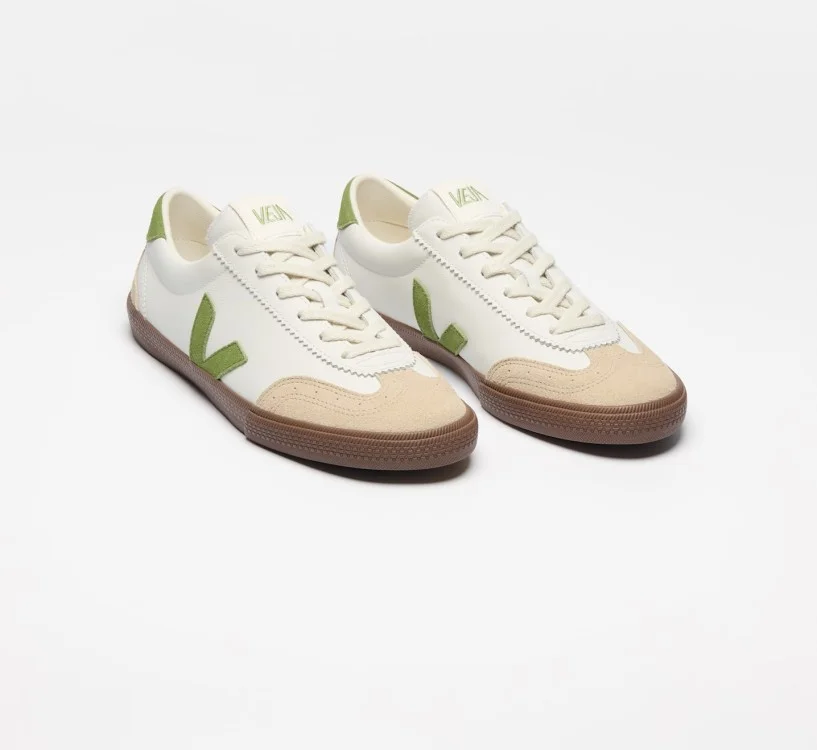 Tênis VEJA VERT Feminino Volley Couro Branco Verde Marrom 2