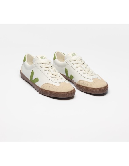 Tênis VEJA VERT Feminino Volley Couro Branco Verde Marrom