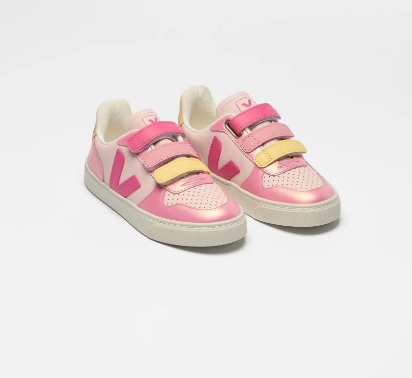 Tênis VEJA VERT Kids V-10 Kid Couro Rosa Brilhante 2