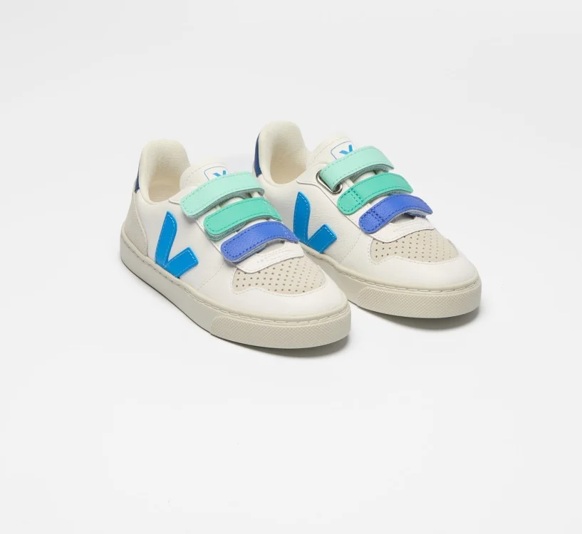Tênis VEJA VERT Infantil V-10 Kid Couro Branco Azul 2