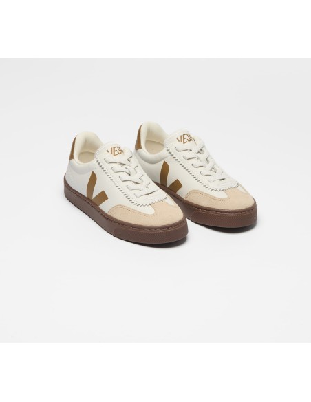 Tênis VEJA VERT Infantil Volley Junior Couro Branco Almond Sola Bark