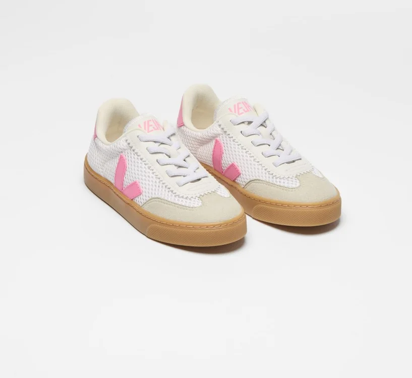 Tênis VEJA VERT Infantil Volley Aircell Branco Rosa Sola Natural 2