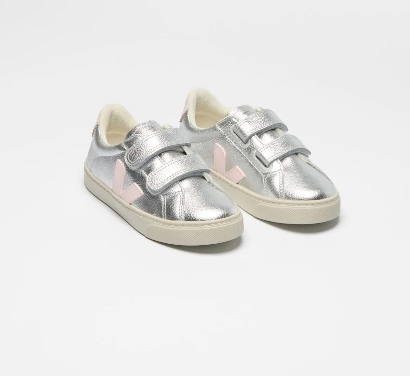 Tênis VEJA VERT Infantil Esplar Kid Couro Prata Lassi 2